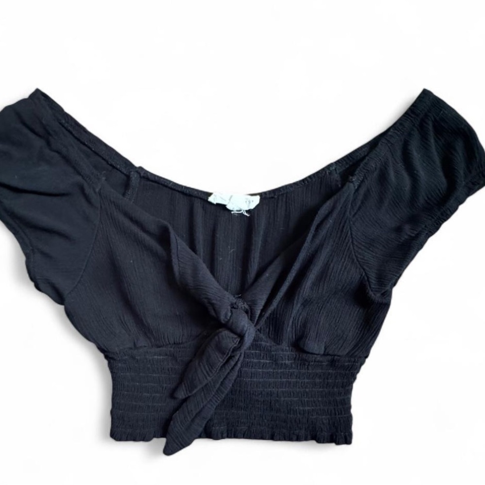 Womens Black Off-Shoulder Crop Top